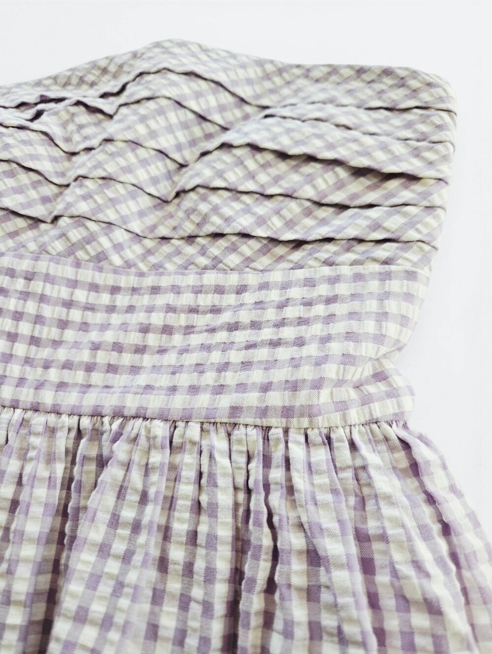 Cartolina Chalmers Strapless Seersucker Midi Dress Wisteria Lavender Gingham M - Picture 8 of 11